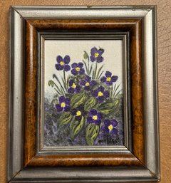 Small Framed, Signed Painting On Canvas Of Pansies In Italian Frame