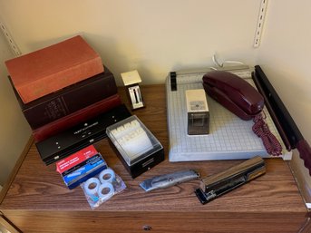 Vintage Office Tools Lot Including Park Sherman Pencil Sharpener, Mail Scale, Paper Cutter And More