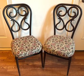 Pair Of Painted Vintage Metal Chairs With Floral Upholstery