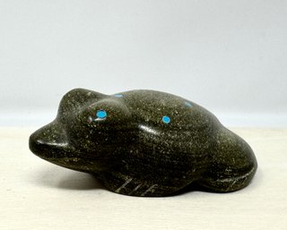 Zuni Frog Fetish With Turquoise Inlay Spots By Leland Boone (I)