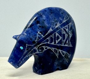 Artist Initialed Etched Zuni Bear Fetish In Blue Stone (L)