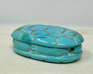 Artist Signed Blue Turquoise Zuni Turtle Fetish By Brian Yatsattie (Q)