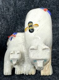 Artist Initialed Zuni Mother & Cub Bear Fetish With Dragonfly And Bee Details (U)