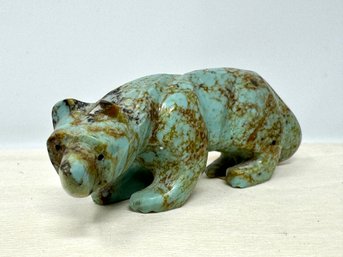 Turquoise Zuni Crouching Bear Fetish By Stewart Lasiloo (W)