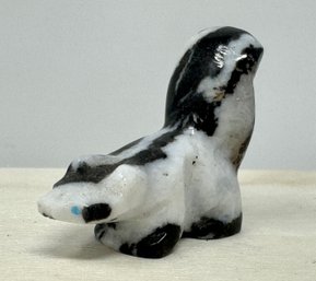 Artist Initialed Zuni Black And White Stone Raised Tail Skunk Fetish (X)