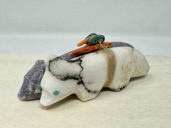 Zuni Shared Bundle Bushytail Coyote Fetish White & Purple Stone Coral & Turquoise Offerings By Lena Boone (Y)