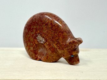 Artist Marked Medicine Bear In Natural Stone With Turquoise Eyes (AC)