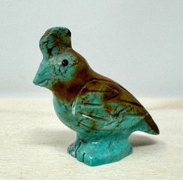 Artist Initialed Zuni Quail Fetish In Blue Turquoise (AF)