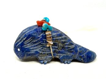 Zuni Beaver Fetish In Lapis With Turquoise And Coral Offering Bundle (BO)