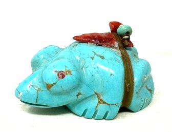 Turquoise Zuni Frog Fetish With Coral Arrow And More In It's Offering Bundle (BW)