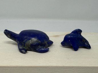 Zuni Turtle And Dolphin Carved Blue Stone Fetishes (DH)