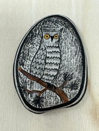 Hand Painted Stone Owl Decorated - Signed