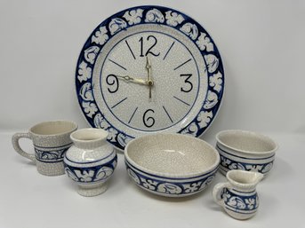 Collection Of Dedham Pottery Including Hard To Find Wall Clock