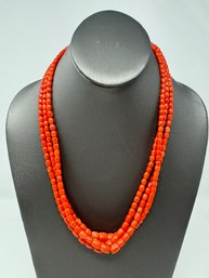 Navajo Multi Strand Beaded Coral Necklace With Sterling (J1)