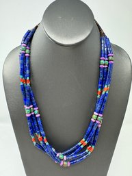 Navajo Multi Strand Lapis And Coral With Sterling Necklace (J2)