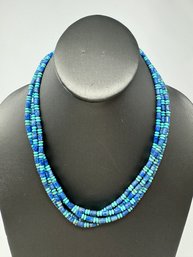 Navajo Multi Strand Beaded Necklace With Sterling And Turquoise (J3)