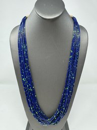 Beaded Multi Strand Blue Tone Navajo Style Necklace (J10)