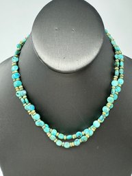 Multi Strand Beaded Turquoise Necklace With Sterling Closure (J15)