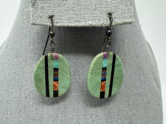 Native American Carved Slab Earrings With Inlay (J19)