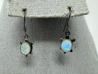 Signed Navajo Sterling Turtle Earrings With Fire Opal Center (J25)