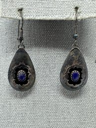 Wilton Carviso Jr Navajo Sterling Silver Shadowbox Teardrop Shaped Earrings (J26)