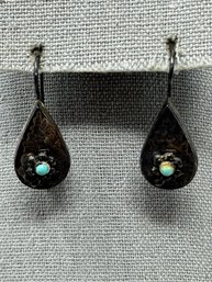 Sterling And Turquoise Teardrop Shaped Earrings (J28)