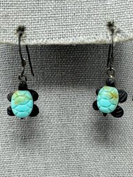 Native American Style Sterling And Turquoise Turtle Earrings (J31)