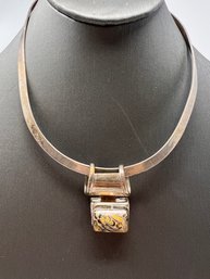 Sterling Cuff Necklace With Jasper Pendant Signed Mexico 925 (J1)