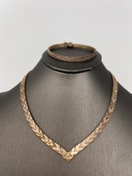 Sterling  Herringbone Necklace And Bracelet Set 40g (J10)