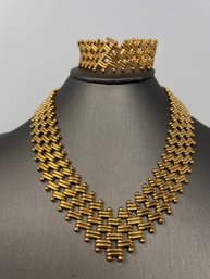 Vintage Napier Panther Link Open Weave V-Style Necklace & Bracelet - 1960s (J11)