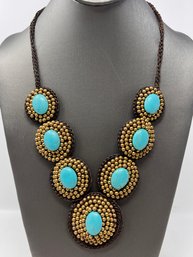 Traditional Beaded Bib Collar With Turquoise (J19)