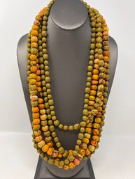 Handmade Wooden Bead Silk Sari Layered Necklaces (j20)