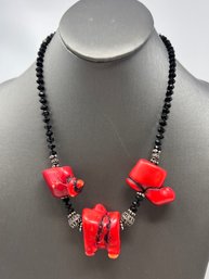 Beaded Necklace With Coral Nuggets And Sterling 70g (J28)