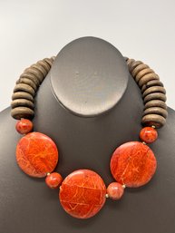 Beaded Necklace With Coral Colored Stones (J30)