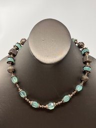 Beaded Necklace With Sterling And Blue Stones 88g (J31)