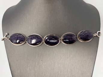 Large Cabochon Amethyst Sterling Silver Bracelet  56g (J37)