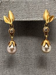 14k Amy Hudon & Co. Diamond And Pearl Earings (j45)