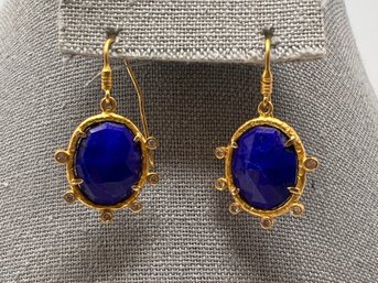 ARA Collection 985 Yellow Gold, Lapis, & Diamond Drop Earrings (J62)