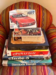 Group Of Vintage Games Including Unusual Scrabble Sentence Cube Game And Mazda Savanah RX-7 Model