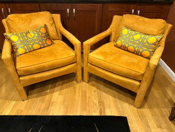 Pair Of Parsons Style Suede Upholstered Arm Chairs