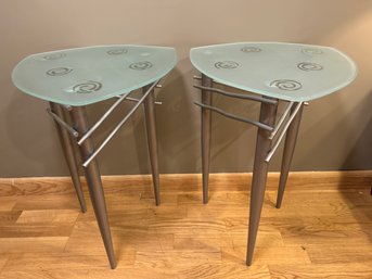 Pair Of Frosted Glass Contemporary Side Tables