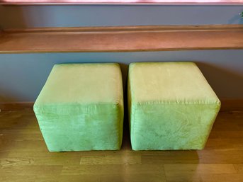 Pair Of Celery Suede Ottomans