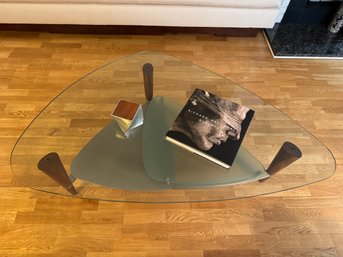 Contemporary Walnut And Glass Coffee Table