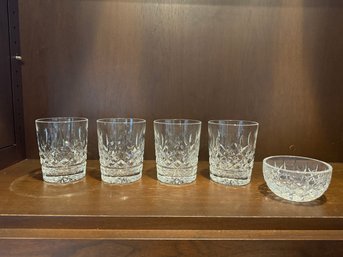 Set Of Four Waterford Crystal Glasses And Bowl