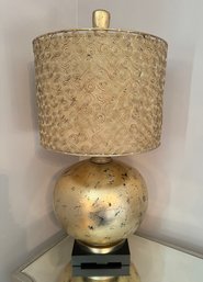 Distressed Uttermost Gilt Orb Lamp With Swirled Wire Shade