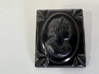 74. Vintage Bakelite Cameo Black Brooch