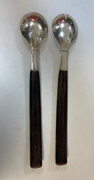 2. Vintage Wood Handled Salad Spoon Set In Manner Of Jensen (2)