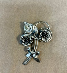 29. Vintage Sterling Silver Jewelart Rose Pin