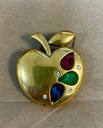 38. V. Guebijoux Gold Tone Apple Brooch Pin