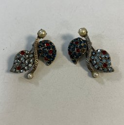 105. Pair Of 1950's Pear And Rhinestone Clip On Earrings